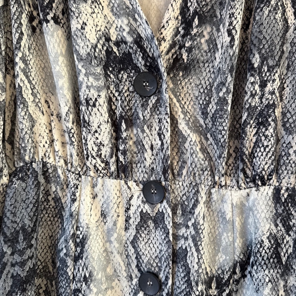 Snake Print Mini Dress – Button Front Long Sleeve - Picture 3 of 4